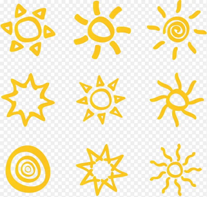 9款手绘黄色太阳图标矢量素材
