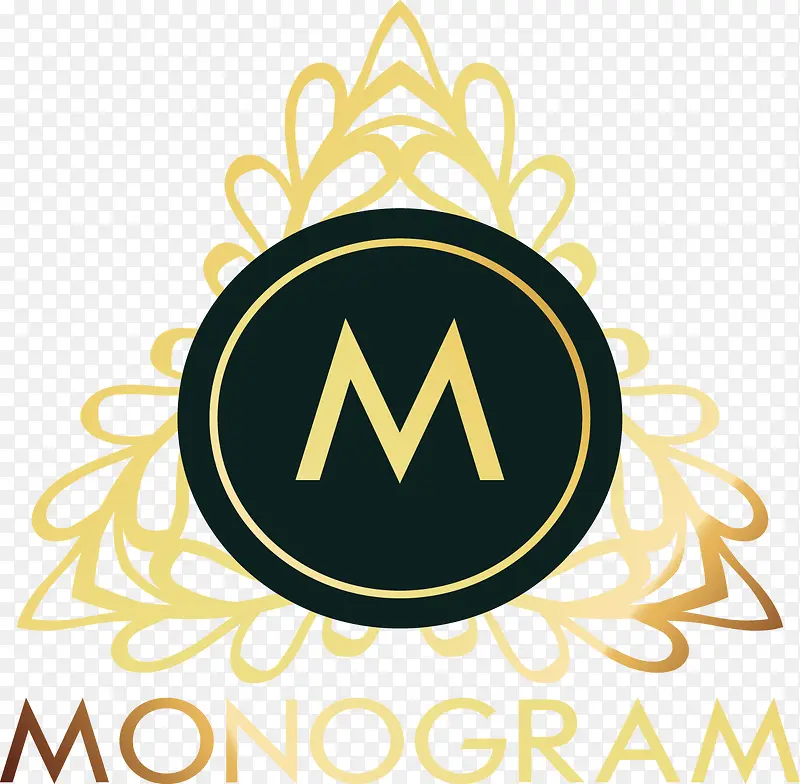 装饰三角形金色字母M花纹