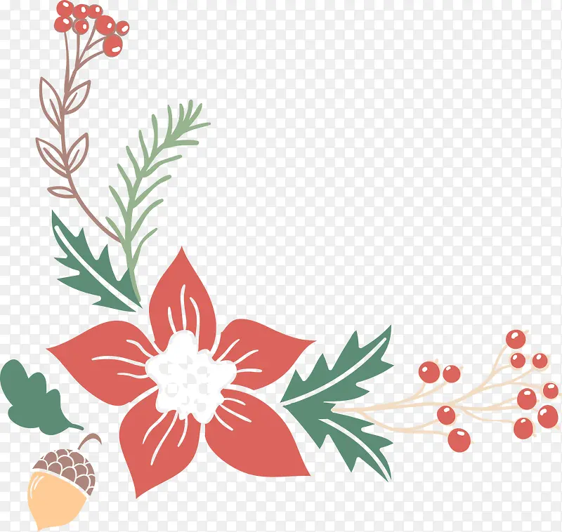 红色手绘花朵圣诞装饰