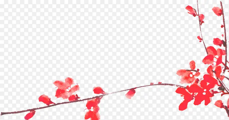 红色古典水墨花朵