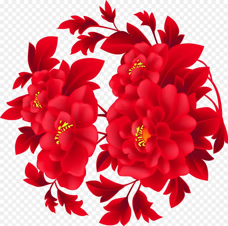 中秋节手绘红色花朵