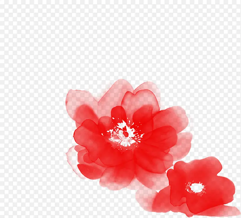 红色古典墨迹花朵