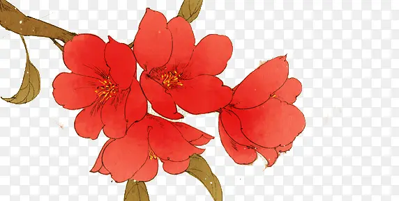 红色古风彩绘花朵