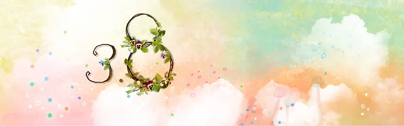 清新唯美三八藤枝背景banner