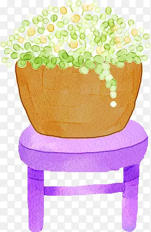 手绘清新绿色植物花盆装饰
