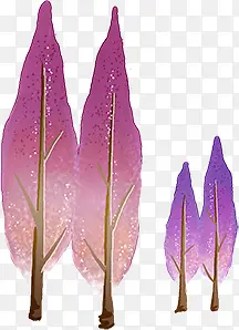 手绘水彩粉紫色树叶