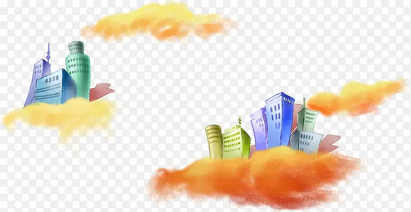卡通云朵高楼夏日