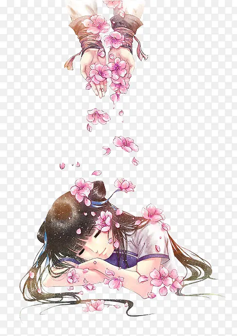 彩绘立绘粉红花朵女子