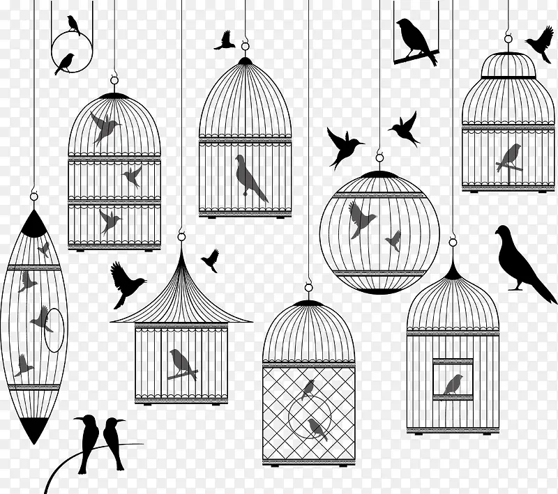 漂浮各式鸟笼和鸟