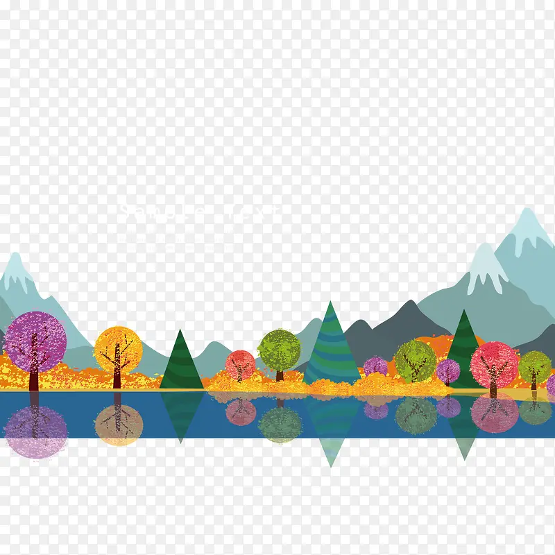 矢量彩色树和山
