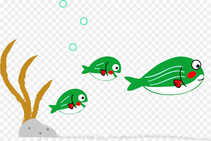 绿色卡通小鱼装饰图案