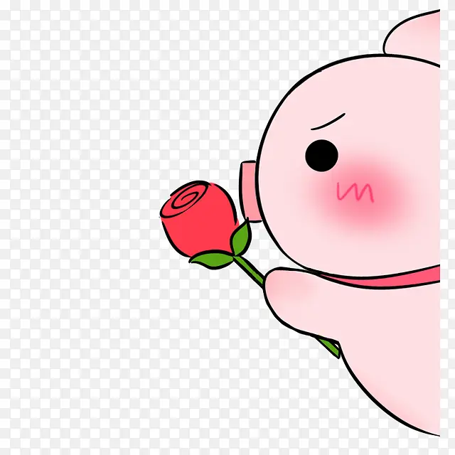 卡通送玫瑰花小猪