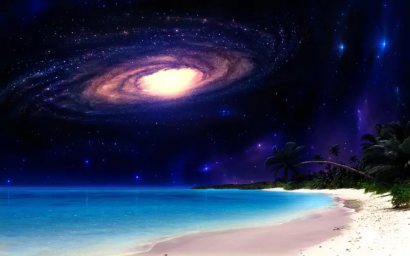 星空海滩光效背景素材图片