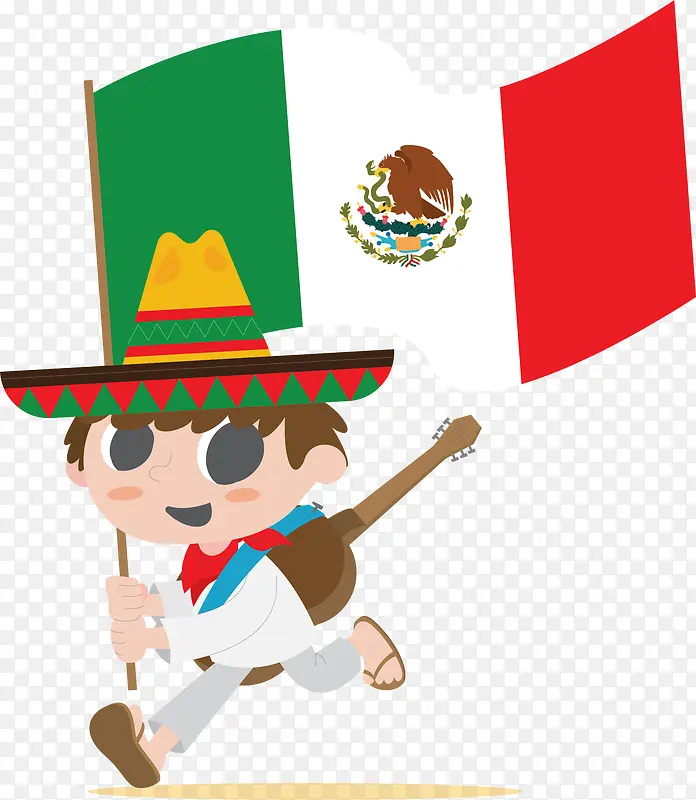 拿着墨西哥国旗的男孩