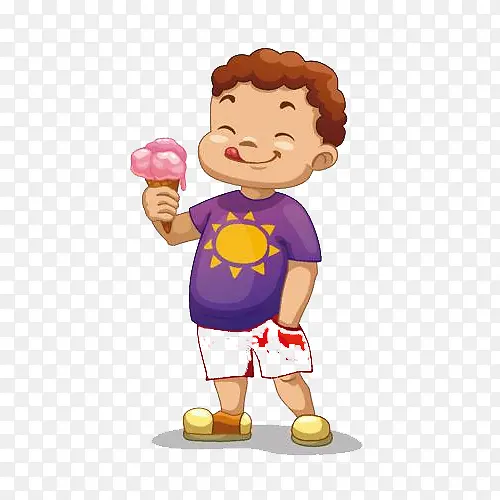 可爱卡通吃冰淇淋男孩