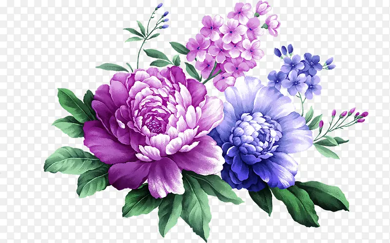 彩色中式唯美手绘花朵植物