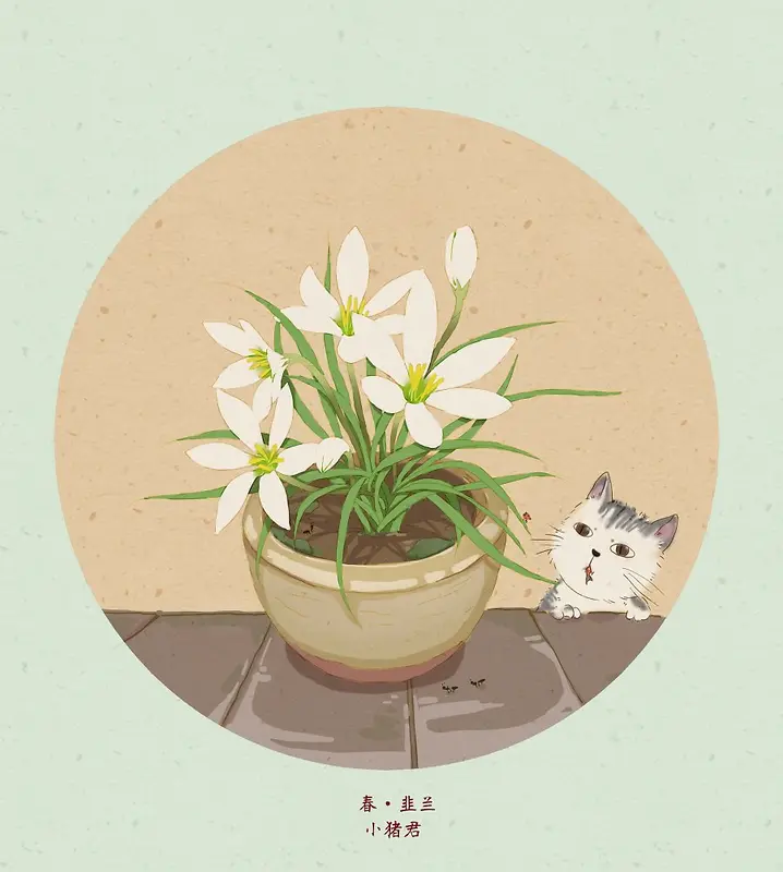 花朵和小猫卡通海报背景