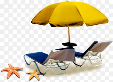 沙滩蓝色躺椅和伞素材