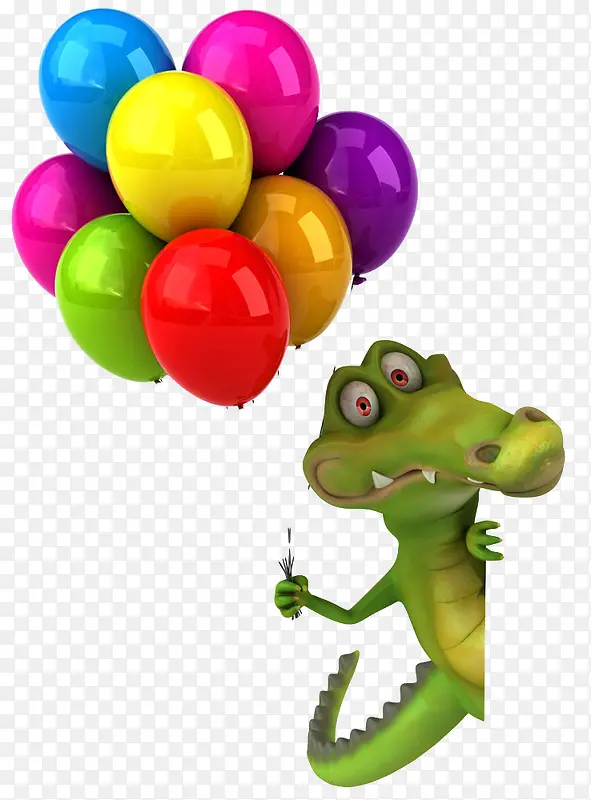 拿着彩色气球的鳄鱼