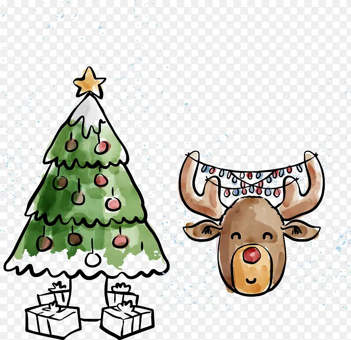 矢量手绘圣诞树圣诞鹿