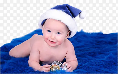 蓝色圣诞帽小孩玩耍