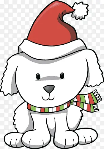 卡通绘画带圣诞帽的白色小狗