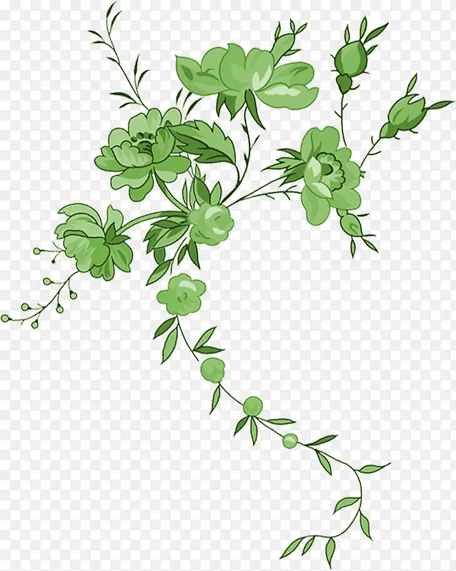 手绘绿色创意花朵植物装饰