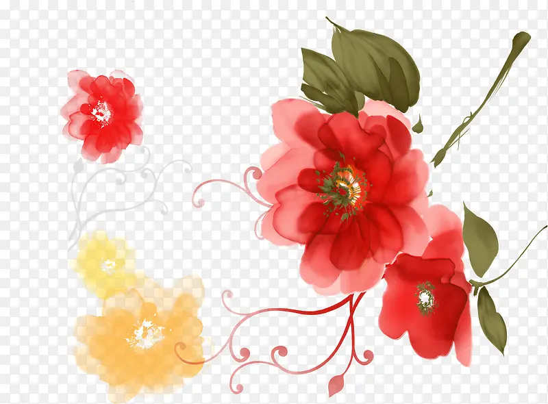 手绘创意合成红色的花卉植物