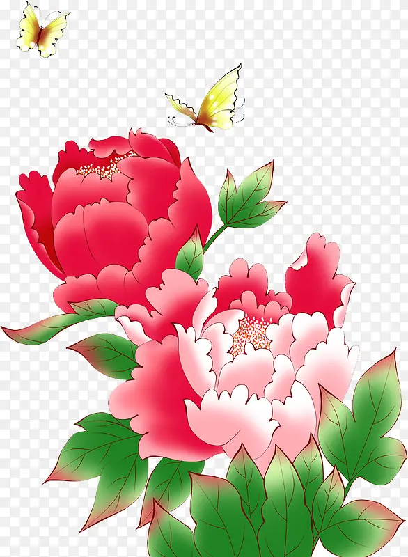 合成创意红色的手绘花卉植物