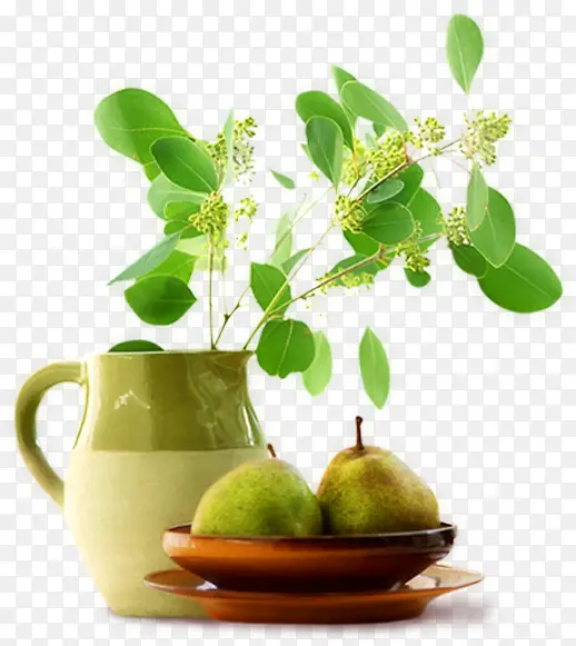 创意手绘合成绿色的植物梨子