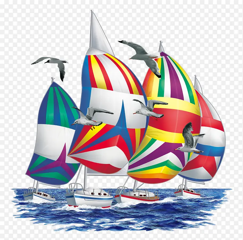 手绘彩色条纹帆船