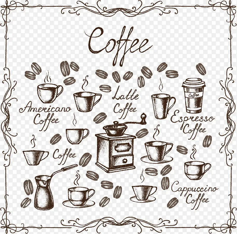 手绘咖啡元素矢量图片