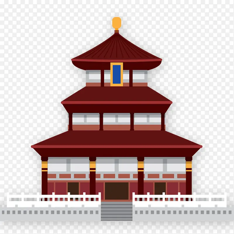 红色中国风卡通宫殿