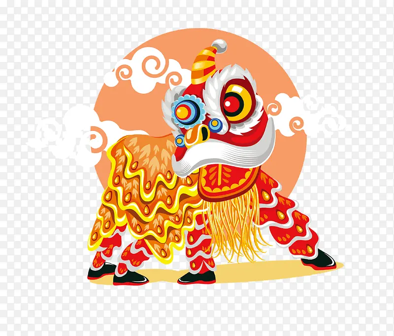 中国风手绘矢量舞狮PNG装饰图案