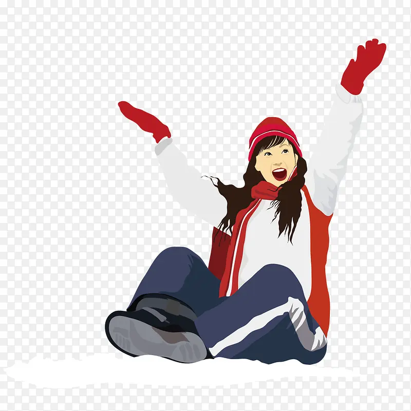 坐在雪地里张开手的女人
