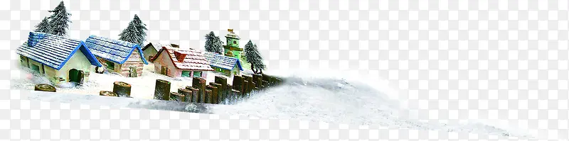 手绘圣诞节雪地房屋