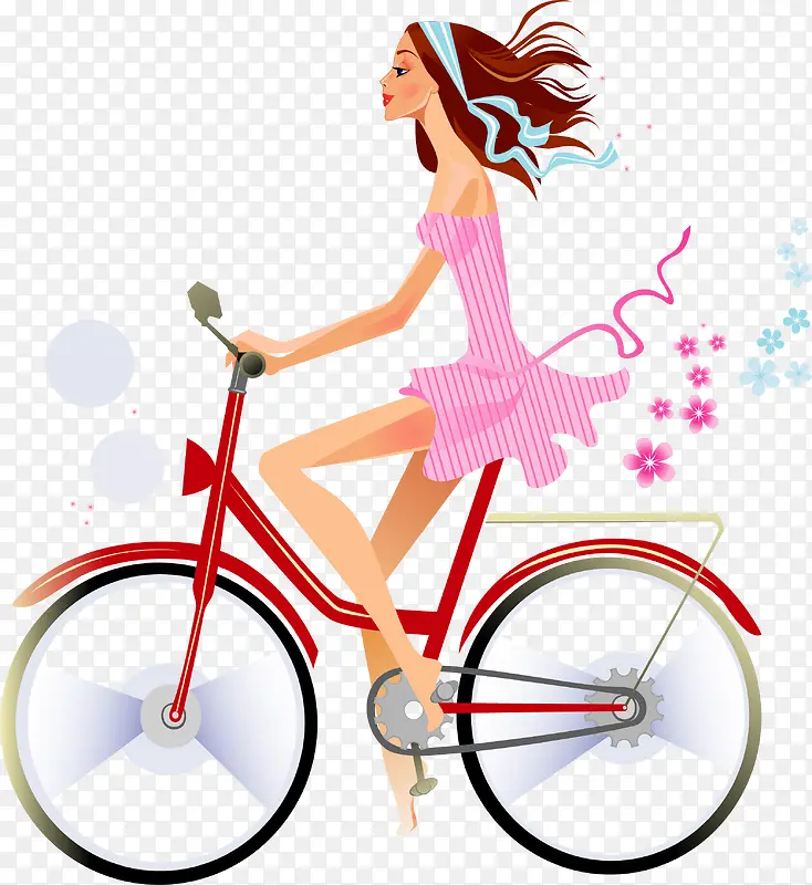 矢量手绘骑自行车的女孩