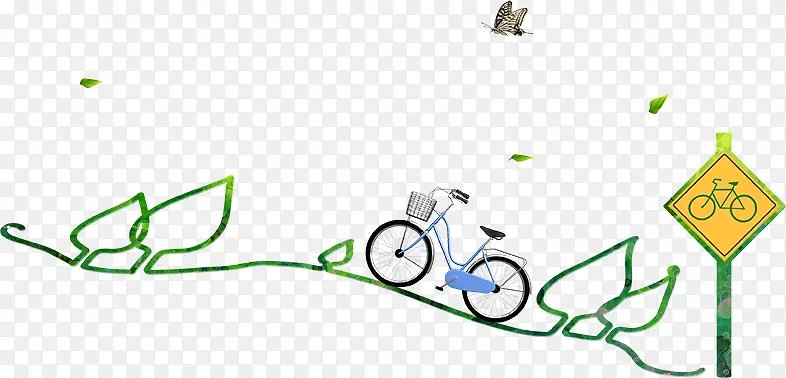 绿色环保自行车和路牌