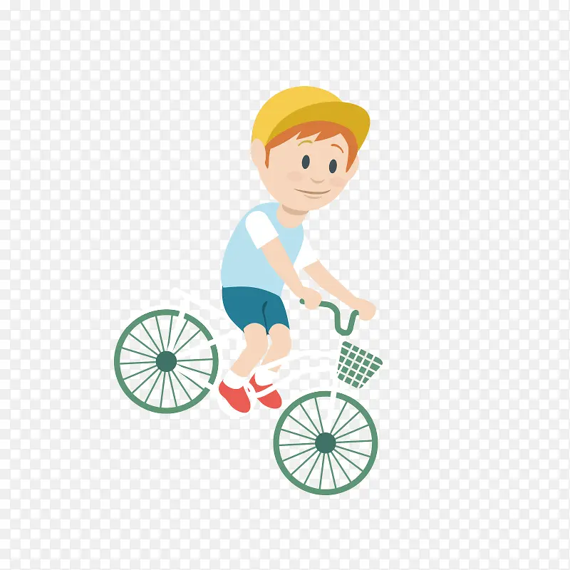 卡通手绘骑自行车小男孩矢量素材