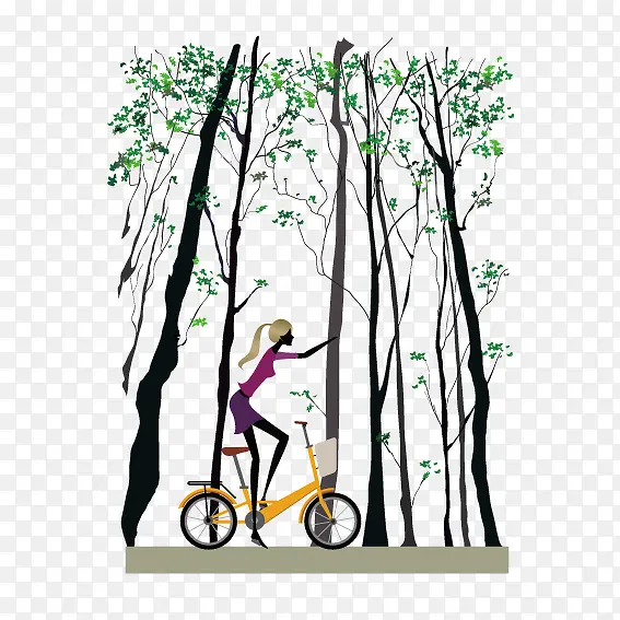 在树林里骑自行车车的女孩
