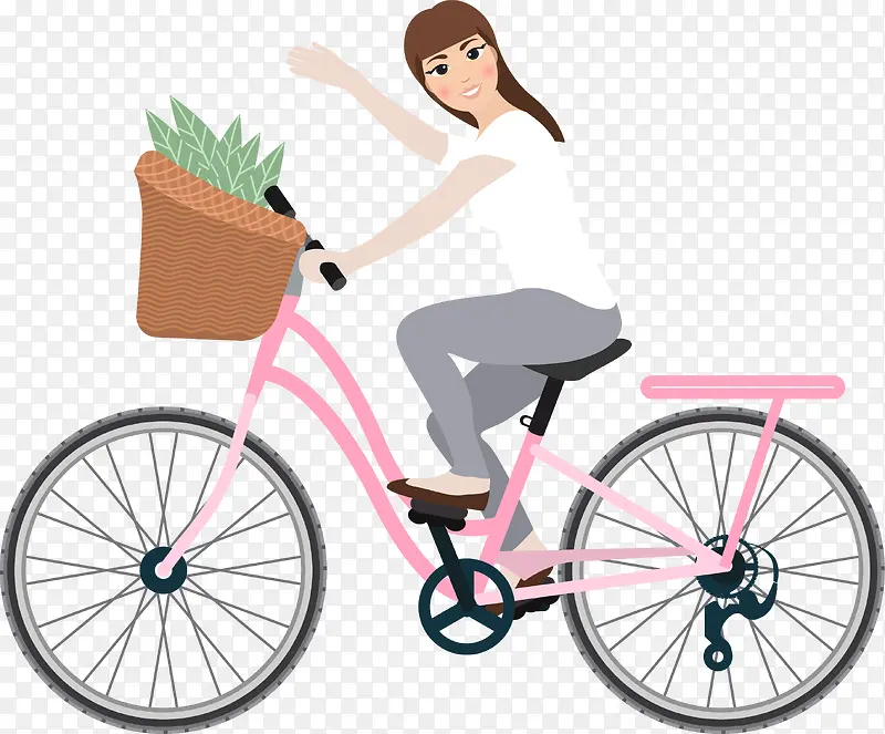矢量卡通女孩骑自行车