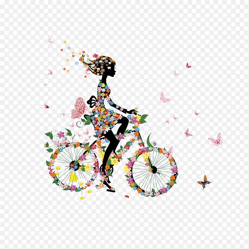 卡通花朵骑自行车的女孩