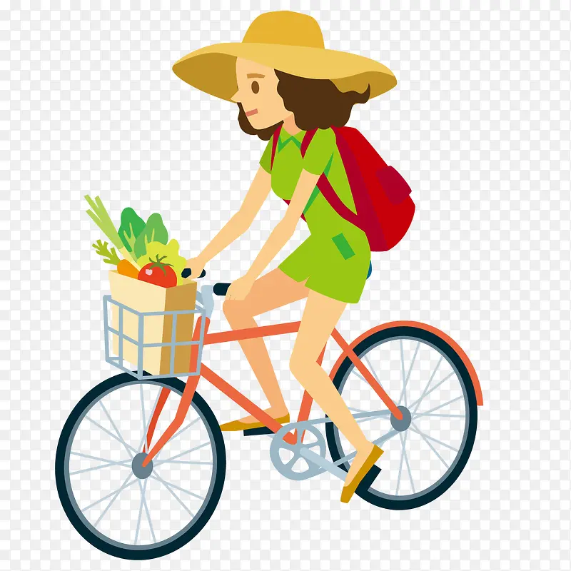 骑着自行车买菜的女孩