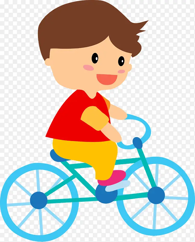 小男孩骑自行车卡通矢量图