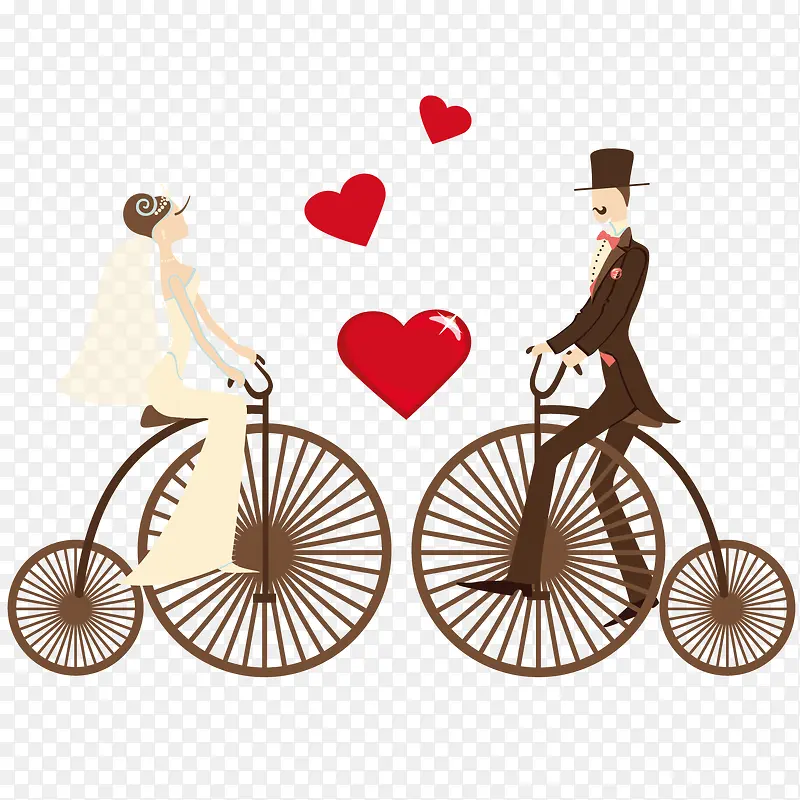 骑自行车的新郎新娘