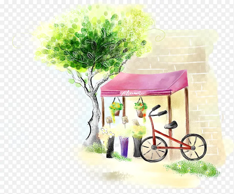 手绘韩式插画自行车