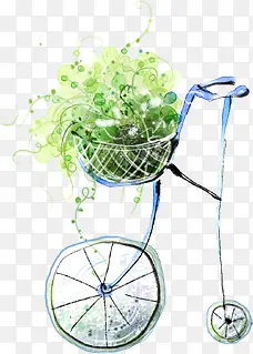 手绘自行车绿色植物