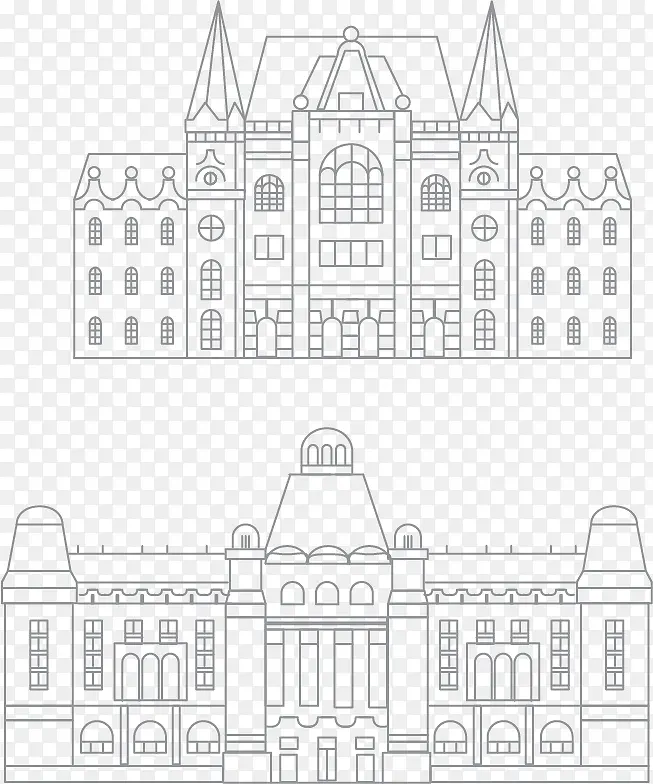 矢量手绘线条建筑