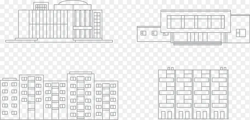 矢量线条手绘建筑