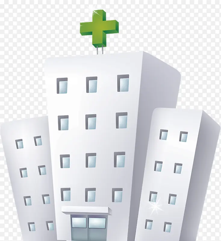 手绘绿色医院标签建筑